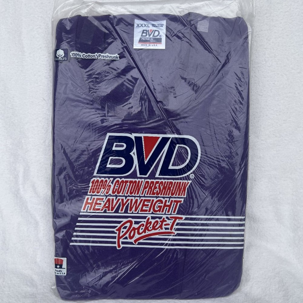 1990 NOS BVD 100% cotton men's pocket tee t shirt 3XL MIP Made in USA Purple
